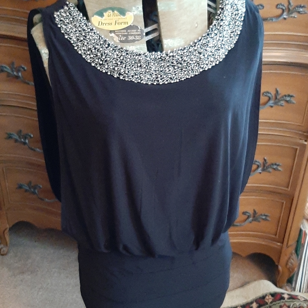 Jackie Jon little black dress, beaded collar